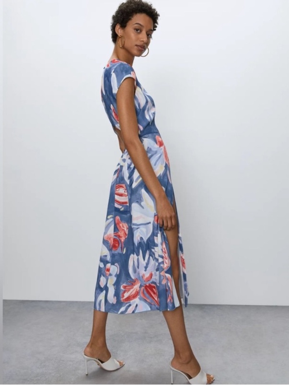 Aritzia Babaton NWT Hamptons Dress Smokey Blue Fresco Long Maxi Printed Floral s